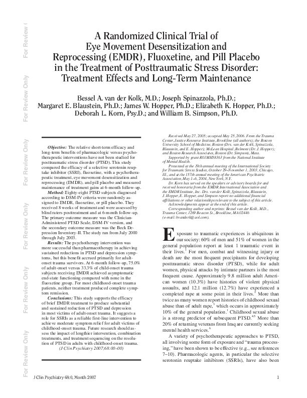 A Randomized Clinical Trial of EMDR