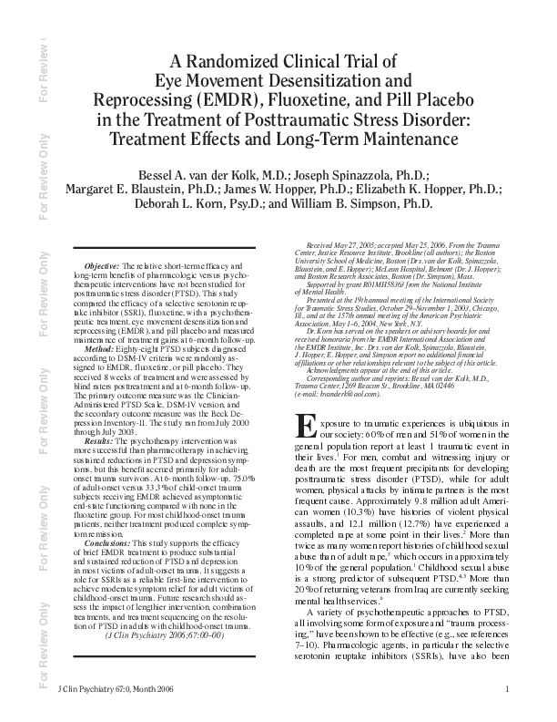 NIMH Funded EMDR Study