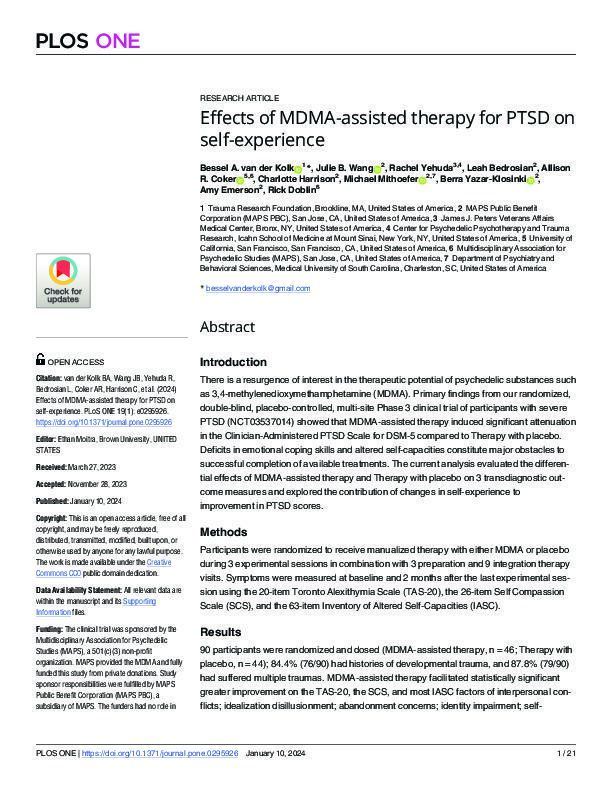 Effects of MDMA-assisted therapy for PTSD on self-experience